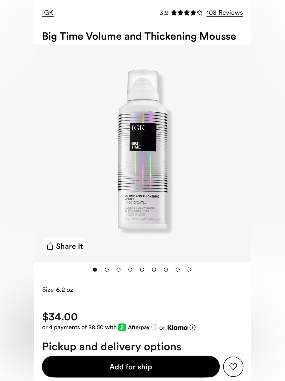 NWT igk Big Time Volume and Thickening Mousse